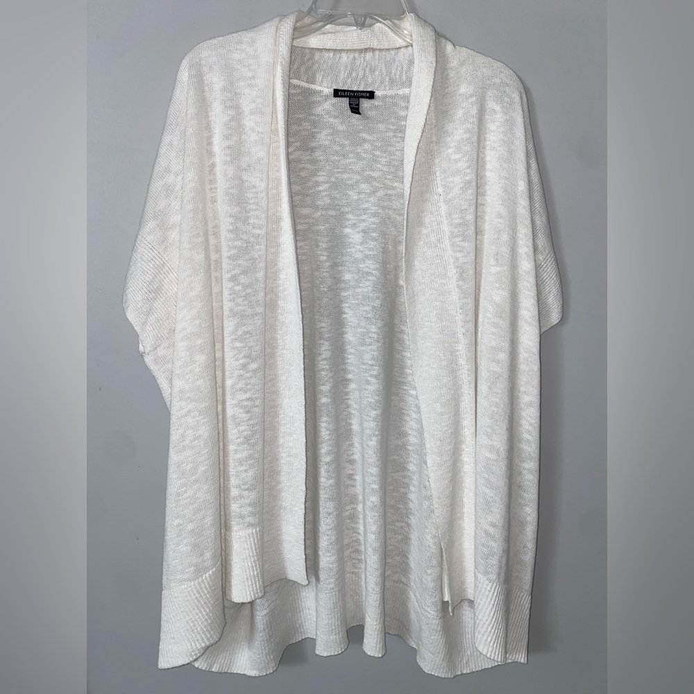 Eileen Fisher Cream Open-Front Draped Cardigan